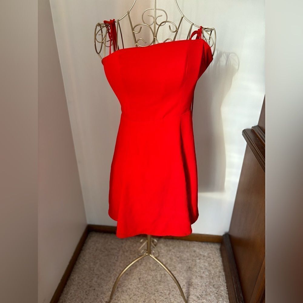Polly Red Tie Shoulder Ruched Mini Dress Size 2